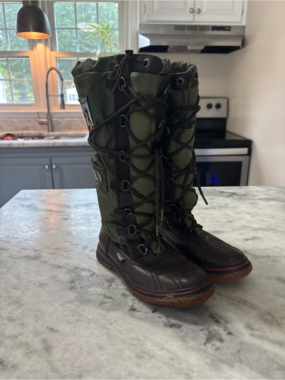 Pajar Olive Green and Brown Tall Lace-Up Winter Boots